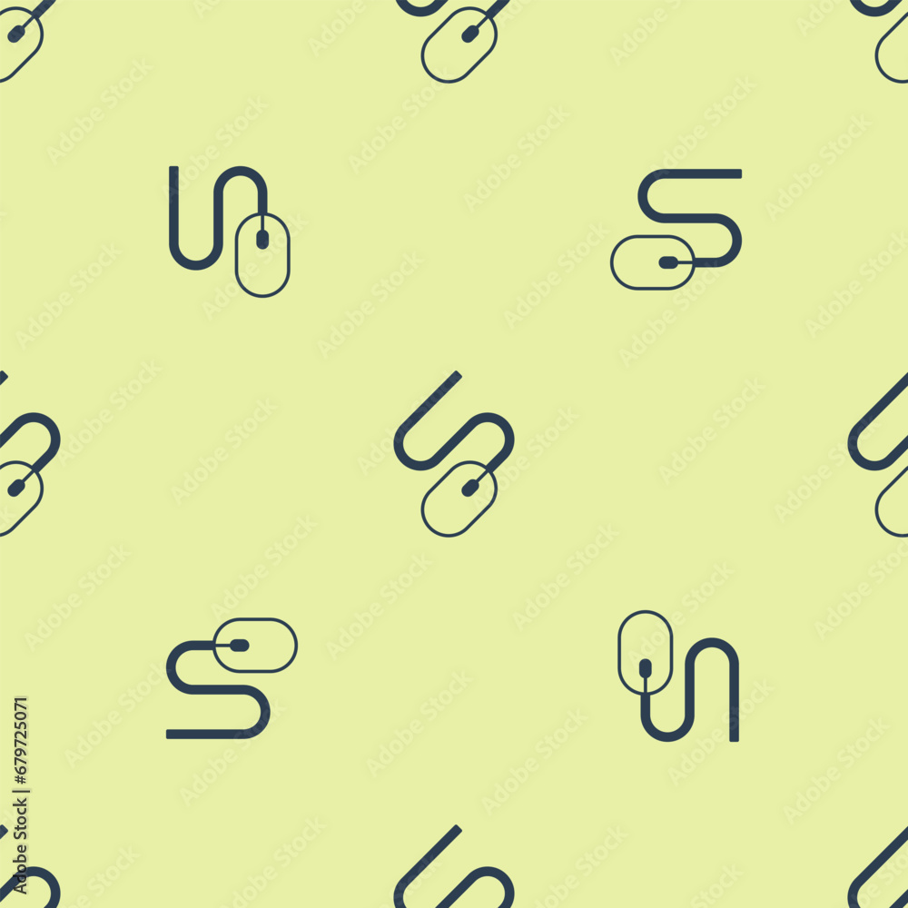 Poster blue computer mouse icon isolated seamless pattern on yellow background. optical with wheel symbol. 