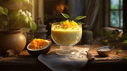 delicious passion fruit mousse in a rustic setting