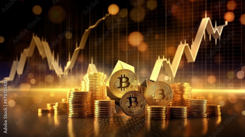 Poster digital cryptocurrency block chain market bitcoin ethereum token coin symbol graph rising trend conc