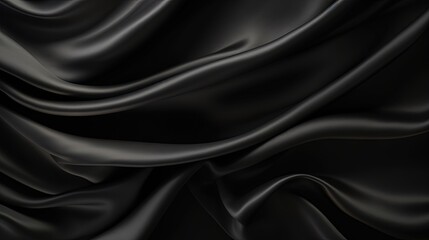Obraz premium Black silk satin surface. Dark elegant background with space for design. Text or product. Table top view. Flat lay. Template. Empty. Creases in fabric. Folds.