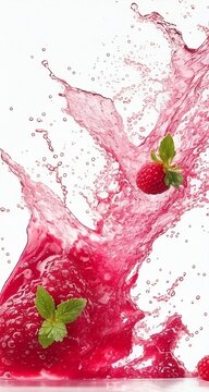 Rusberry in water splash, make a healty juice, isolated white background, generative art, generative ai.