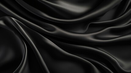 Obraz premium Black silk satin surface. Dark elegant background with space for design. Text or product. Table top view. Flat lay. Template. Empty. Creases in fabric. Folds.