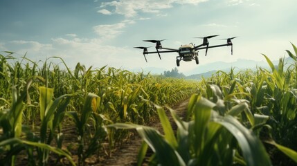 Agriculture drone fly to sprayed fertilizer on the sweet corn fields