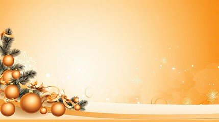  a christmas tree with gold baubles and snowflakes on an orange background with snowflakes and snowflakes.