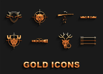 Set Sniper optical sight, Trap hunting, Hipster arrows, Hunt on deer with crosshairs, moose, Gun shooting, Deer antlers shield and bear icon. Vector