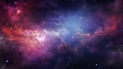 Space with countless stars, pink, red, blue and purple nebulae, galaxies, abstract cosmic background - obrazy, fototapety, plakaty