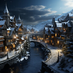 Fototapeta premium Fairytale village under the embrace of dusk