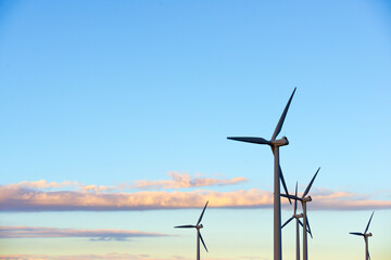 Wind turbine generators for green electricity production - obrazy, fototapety, plakaty
