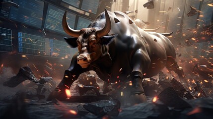 stock market crash - bull market (3D Rendering) - obrazy, fototapety, plakaty
