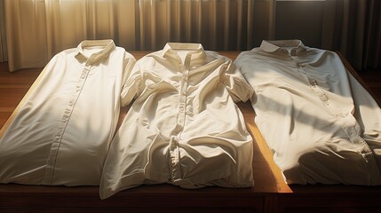 Men's classic shirts on the bed.