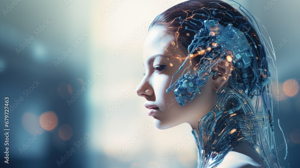 Aufkleber Concept of creating artificial intelligence capable of various fields (Machine Learning) to allow AI to understanding language, learning, reasoning, solving problems like hum