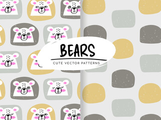 Set of seamless children's patterns with polar bears and abstraction. Print on fabric, paper