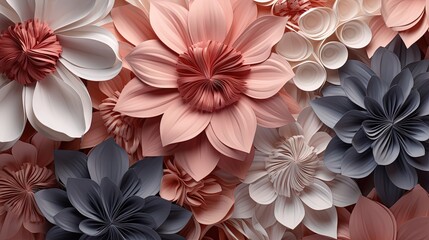 Fabric flowers product display background, satin floral decoration 3d rendering, abstract cloth embellishment, beautiful template for fashion accessories - obrazy, fototapety, plakaty
