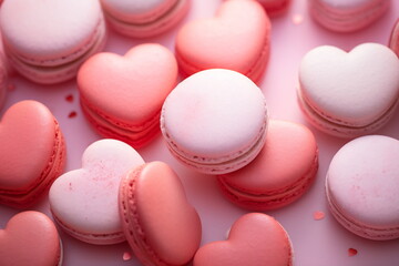 Obraz premium Valentine's Day sweets. Pink macaroons heart shaped