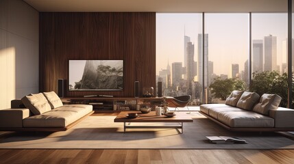 Modern spacious lounge or living room interior