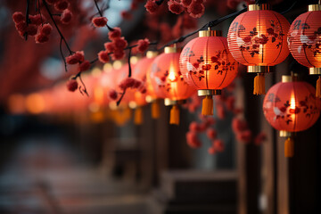 Chinese lanterns during Chinese New Year. AI