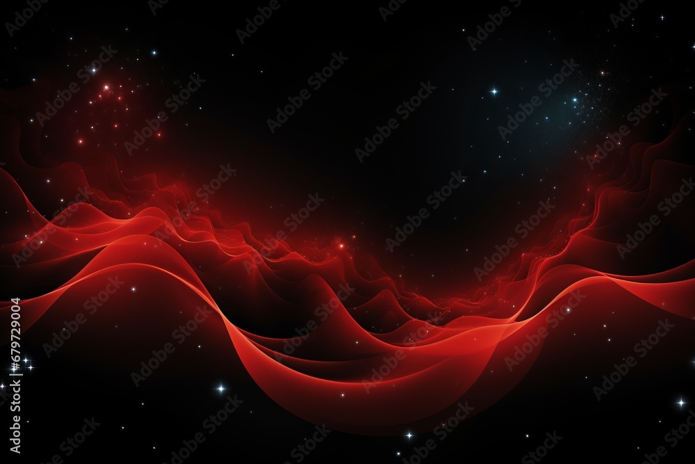 Poster dynamic red particle wave and light abstract background with sparkling shining dots and stars