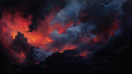 Fototapeta premium Layers of dark, intense hues converging to form an abstract representation of formidable mass.