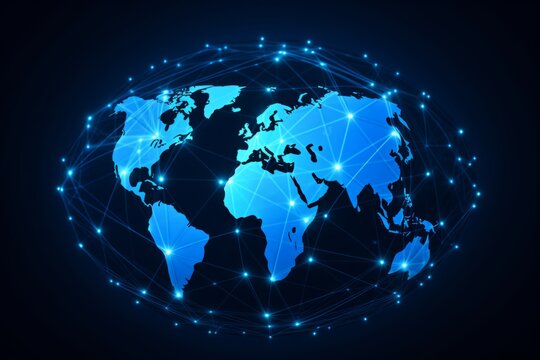 world map with global communication line, Blue light, network, Data Human Connectivity, horizontal background wallpaper