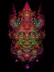 background totem psychedelic Hippy maya ancient, ai generated 
