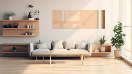 3D rendering minimalist style living room background, living room decoration design