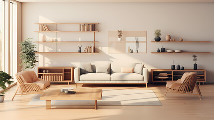 3D rendering minimalist style living room background, living room decoration design