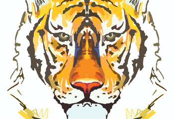 Macro tiger head for posters or prints on T-shirts. Grunge tiger head in orange tonality for textiles, fashion trends, interior solutions, fabric products, covers, wallpaper, business concepts, etc. 