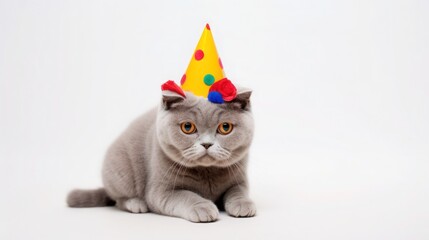 Cute kitten and birthday cake. Cat birthday party. Ai generative