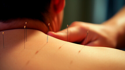 Acupuncture back neck spa salon. Generative AI, - obrazy, fototapety, plakaty