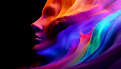 Abstract vibrant colorful background texture with a face silhouette