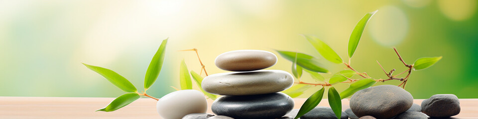 Stream stones and bamboo shoots feng shui spa. Generative AI,