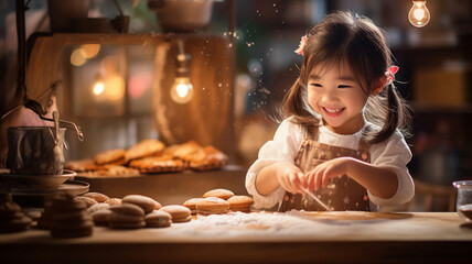 笑顔でお菓子作りをする女の子