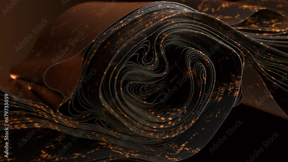 Aufkleber dark fluid 3d shapes with golden highlights create a mesmerizing spiral. 3d animation with a luxurio