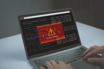 programmer staff Receive notifications from the system Fraud Alert Maintenance Alerts Computer Maintenance Laptop Repair Cyber ​​Attacks Threats Digital Hacking Malware On Websites Cyberspace  Data