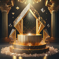 Luxurious gold and diamond custom royal podium - obrazy, fototapety, plakaty