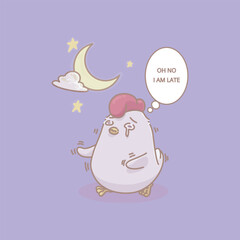 Vector Illustration of a Chicken Who is Late Coming Home. Chicken has Nyctalopia, so Its Blind at Night. Suitable for farm concept design, education, design for kids product, sticker, decoration,