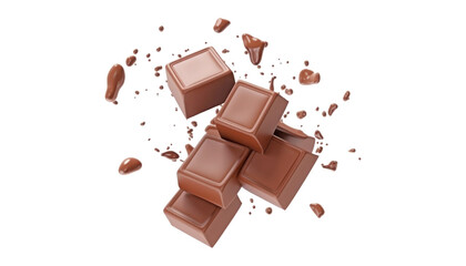 flying chocolate and splash isolated on transparent background cutout
