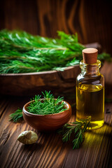 Rosemary essential oil in a bottle. Generative AI,