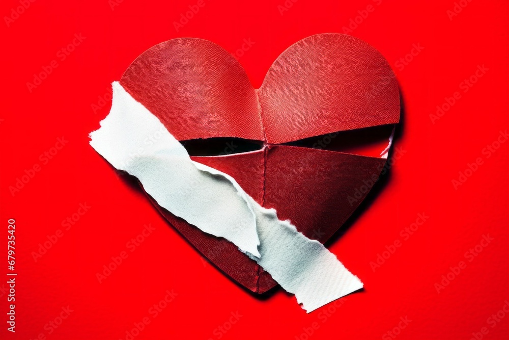 Poster heart sealed with adhesive tape. background with selective focus and copy space