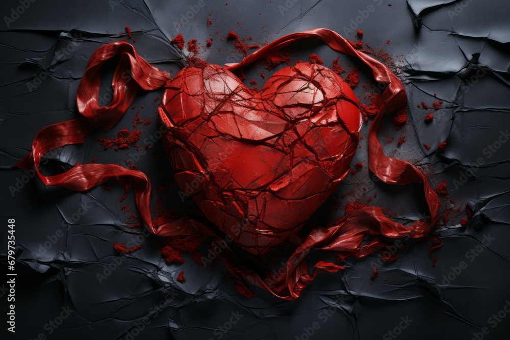 Poster heart on a cracked textured surface. background with selective focus and copy space
