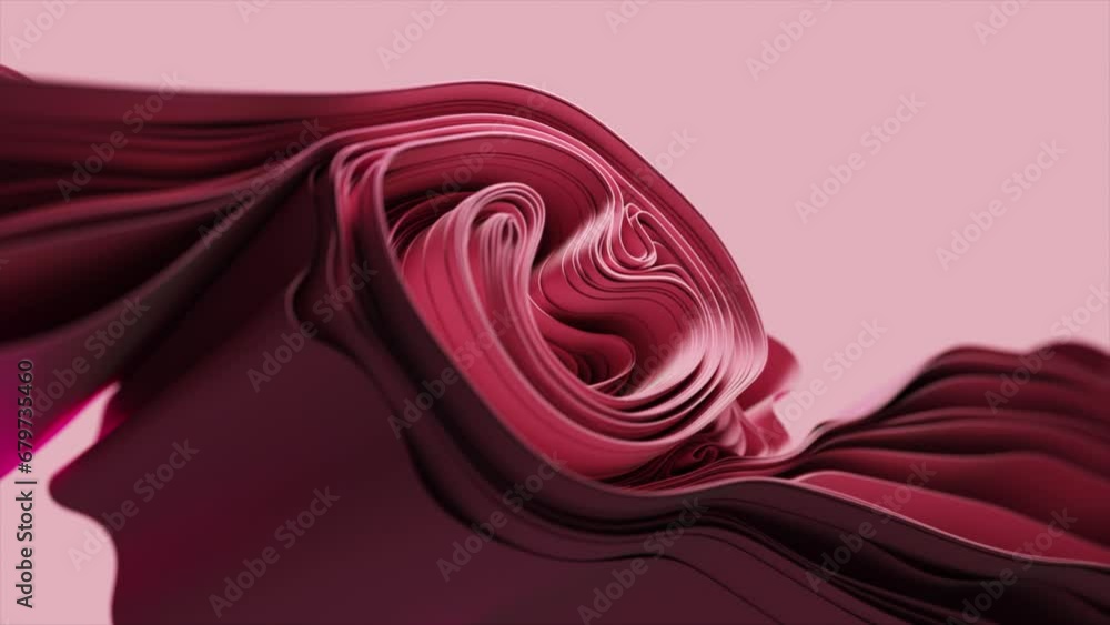 Poster fluid 3d curves in shades of pink form a mesmerizing abstract spiral. 3d animation