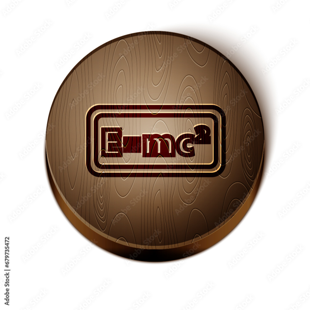 Poster brown line math system of equation solution icon isolated on white background. e equals mc squared e