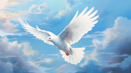 Fototapeta premium White dove in the sky. Generative AI,