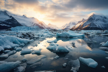 Melting glaciers - impact of climate change - obrazy, fototapety, plakaty