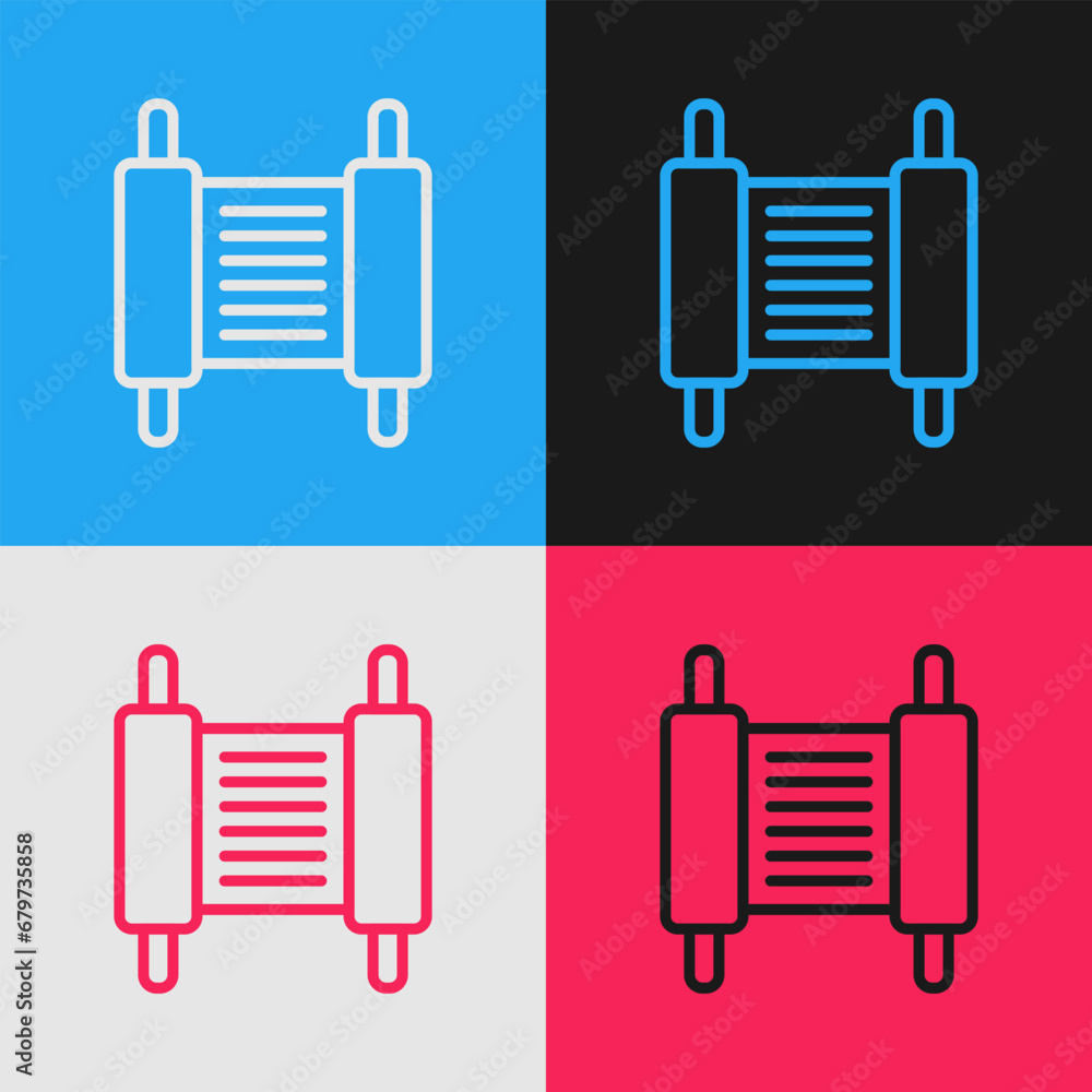 Aufkleber pop art line torah scroll icon isolated on color background. jewish torah in expanded form. star of 