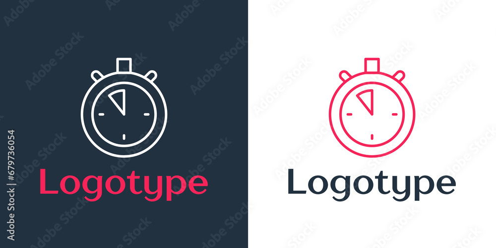 Poster logotype line stopwatch icon isolated on white background. time timer sign. chronometer sign. logo d