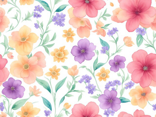 Watercolor flowers seamless pattern background, flowers made from watercolor paint splashes on white.