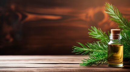 Spruce essential oil in a bottle. Generative AI,