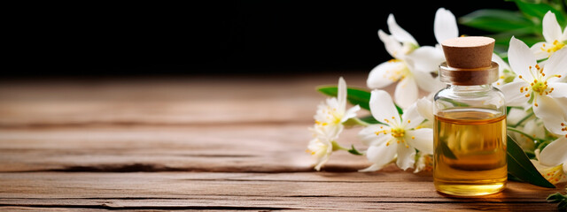 Fototapeta premium Mogra essential oil in a bottle. Generative AI,