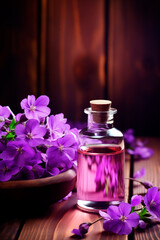 Obraz na płótnie Canvas violet flower oil in a bottle. Generative AI,